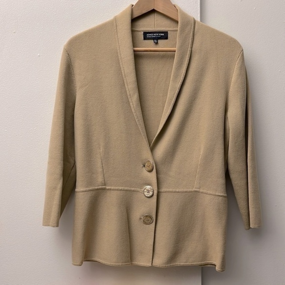 Beige Knit Sweater Blazer 3/4 sleeves Comfy great for office G11